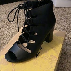Black Lace Up Peep Toe Booties